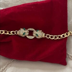 Elegant Gold and Green Panther Bracelet